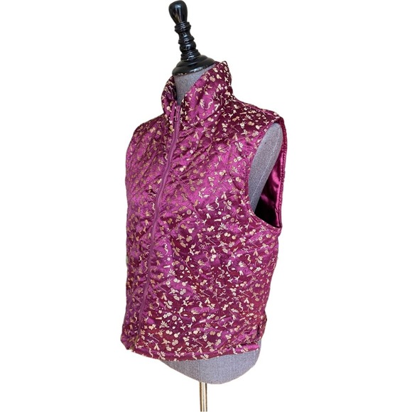 April Cornell Puffer Vest Women's Size Medium Purple Gold Embroidered - Picture 6 of 8